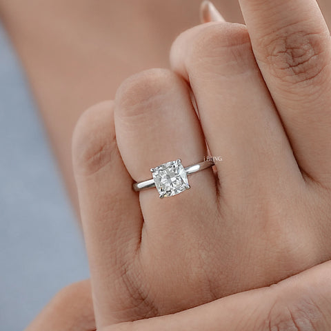 Cushion Cut Lab Diamond Solitaire Engagement Ring