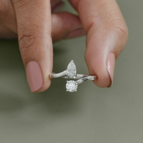 Pear & Round Cut Lab Grown Diamond Two Stone Ring