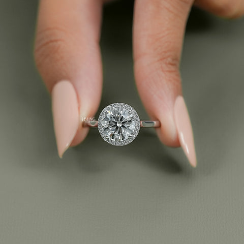Round Cut Lab Diamond Halo Engagement Ring
