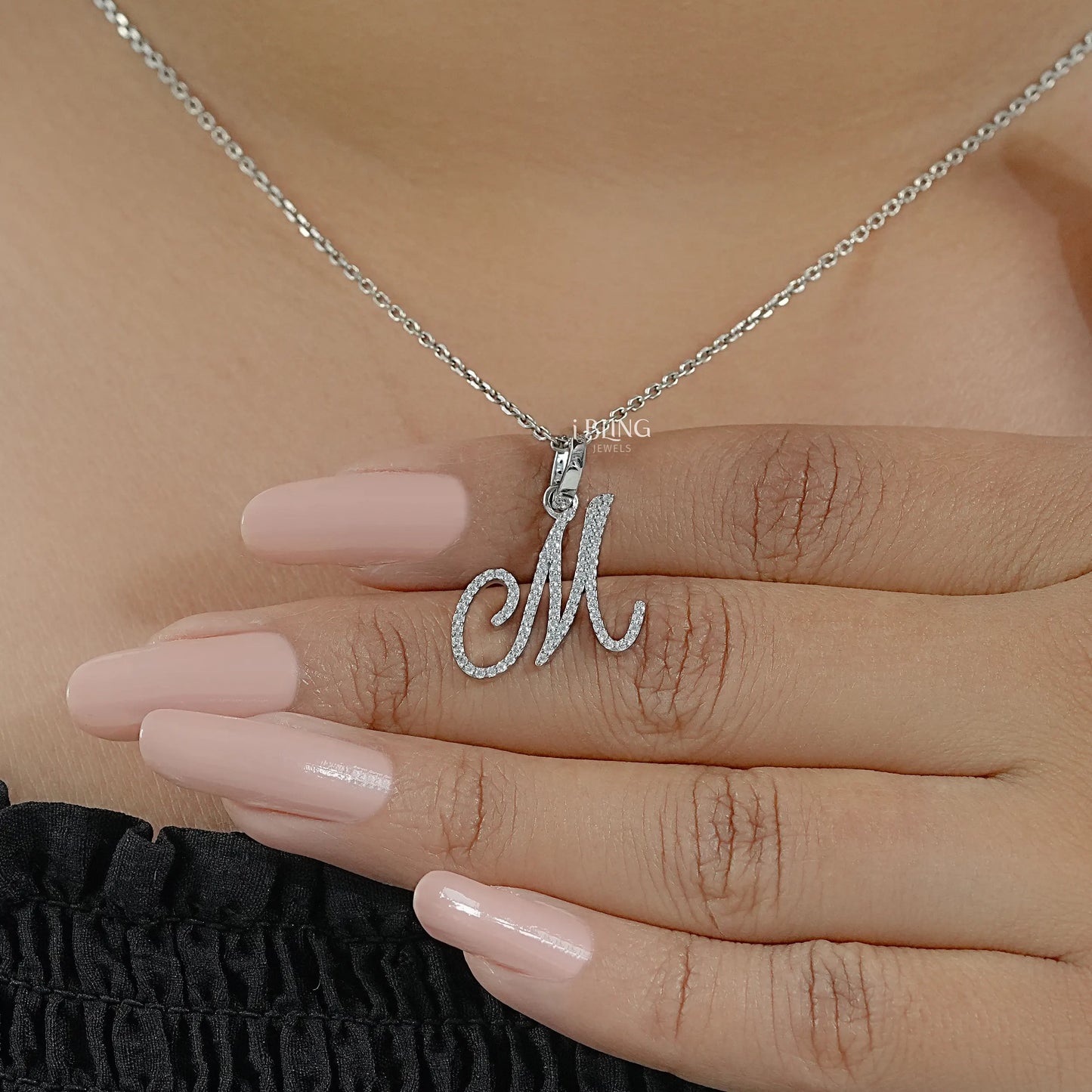 Round Cut Lab Grown Diamond M Letter Pendant Pendants