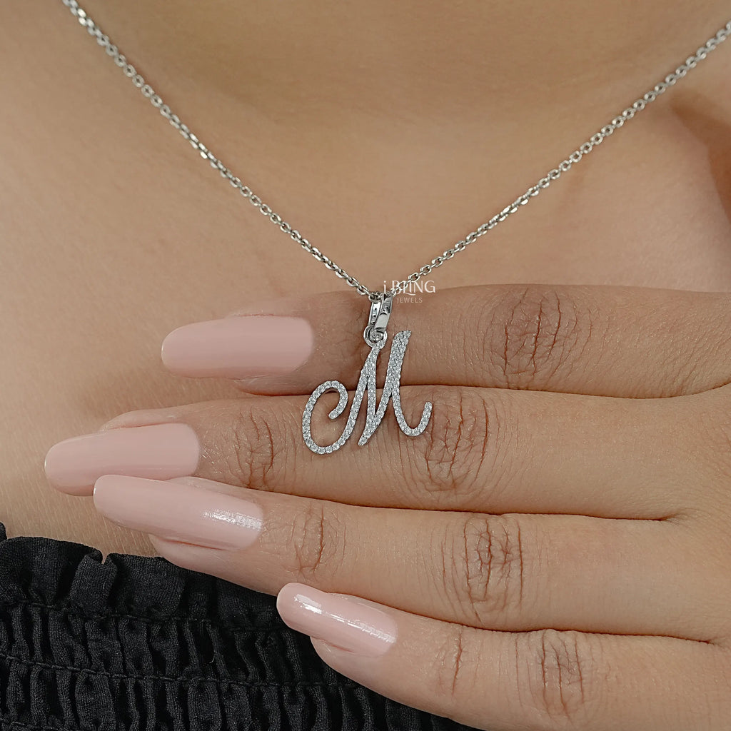Round Cut Lab Grown Diamond M Letter Pendant