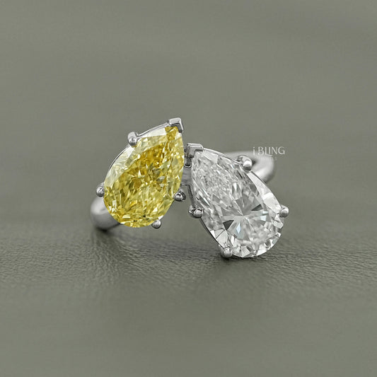 Fancy Vivid Yellow Pear Diamond Toi Moi Ring