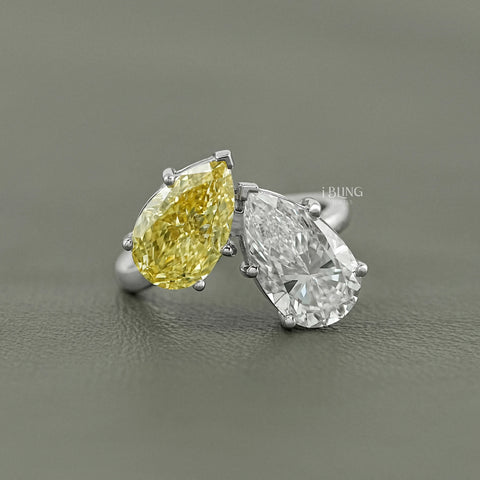 Fancy Vivid Yellow Pear Diamond Toi Moi Ring