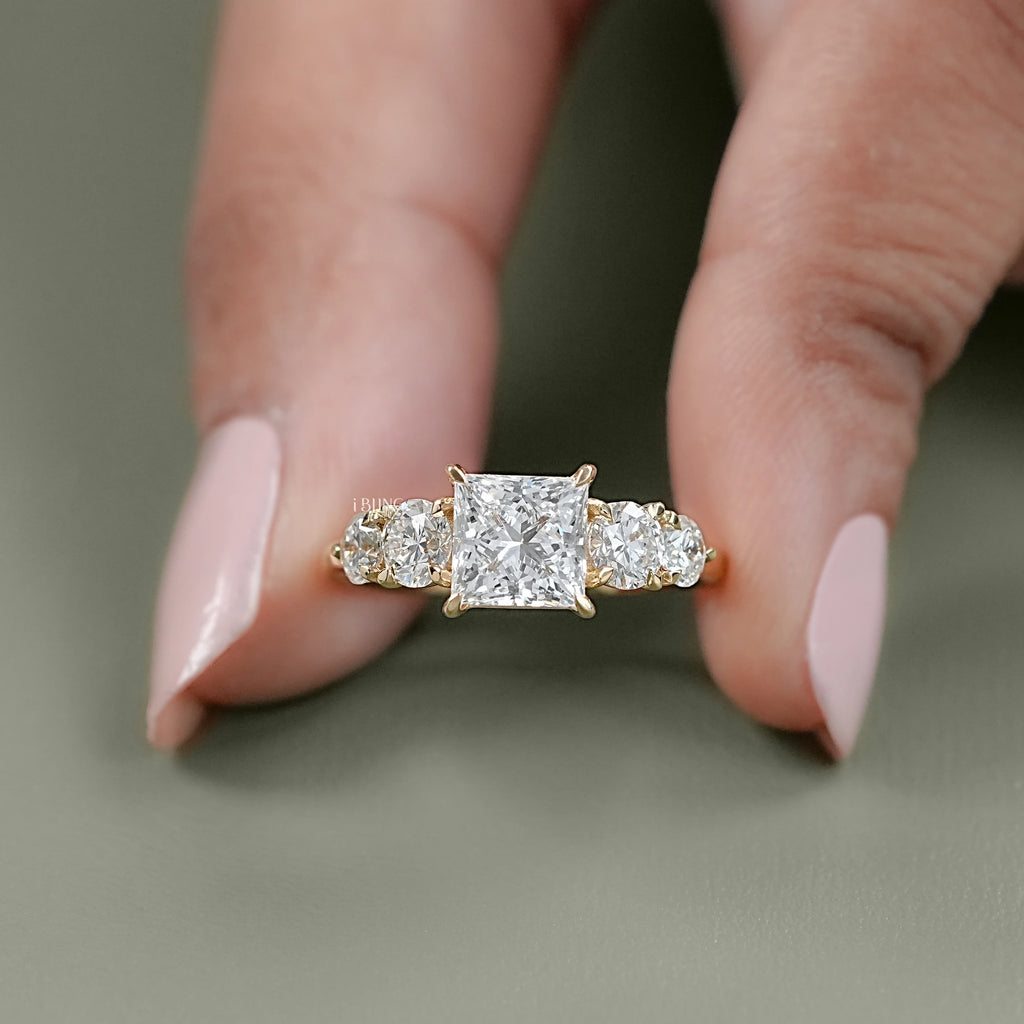 5 Stone Princess Cut Lab Grown Diamond Engagement Ring