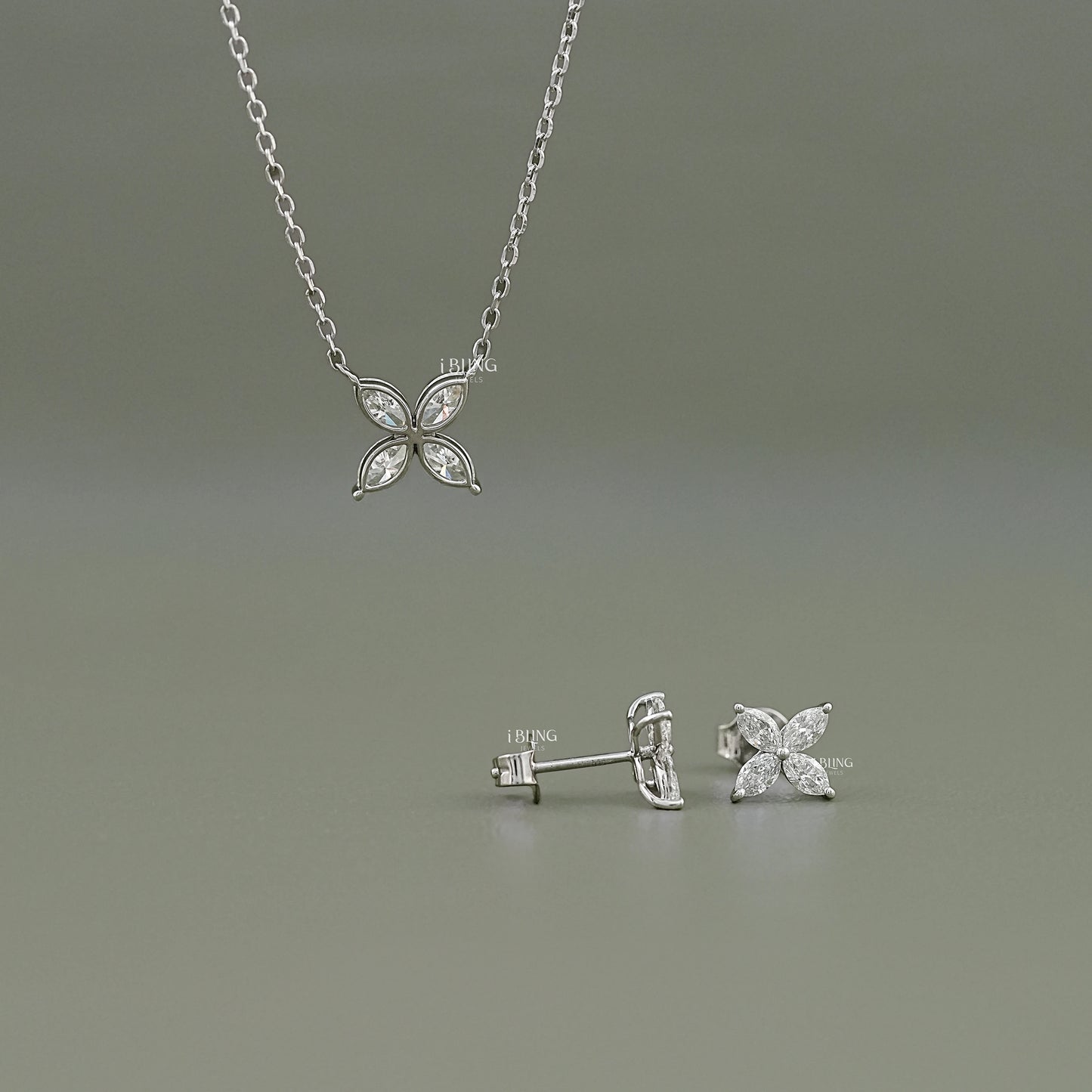 Marquise Lab Grown Diamond Floral Pendant Set Pendants