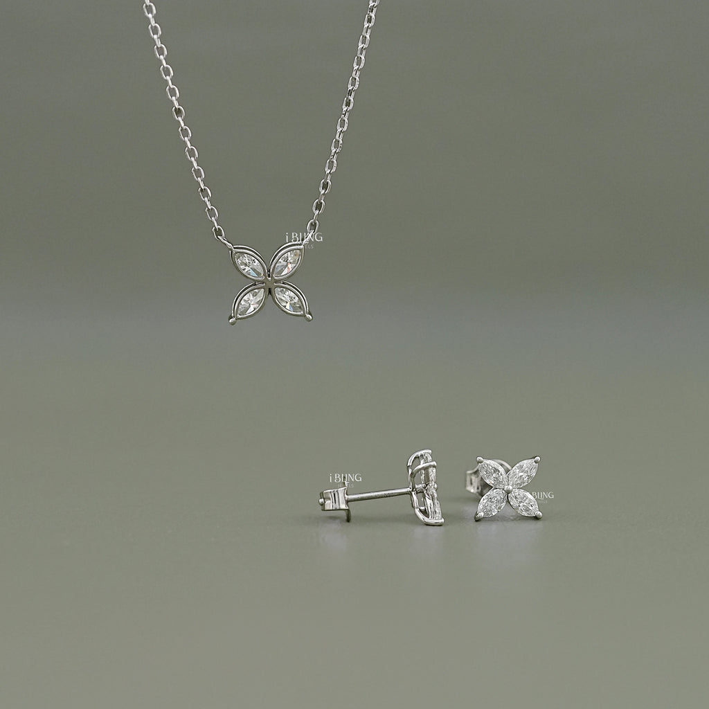 Marquise Lab Grown Diamond Floral Pendant Set