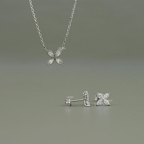 Marquise Lab Grown Diamond Floral Pendant Set