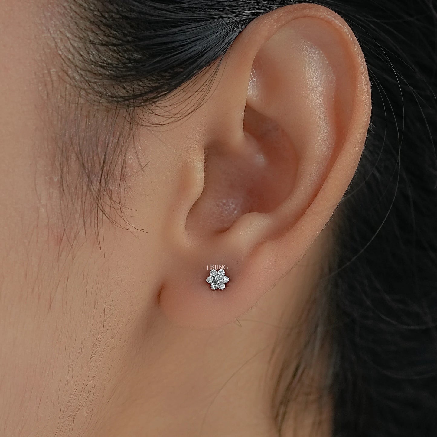 Floral Style Round Diamond Cluster Set Earrings Stud