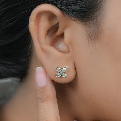 Pear Cut Lab Diamond Flower Shape Stud Earrings
