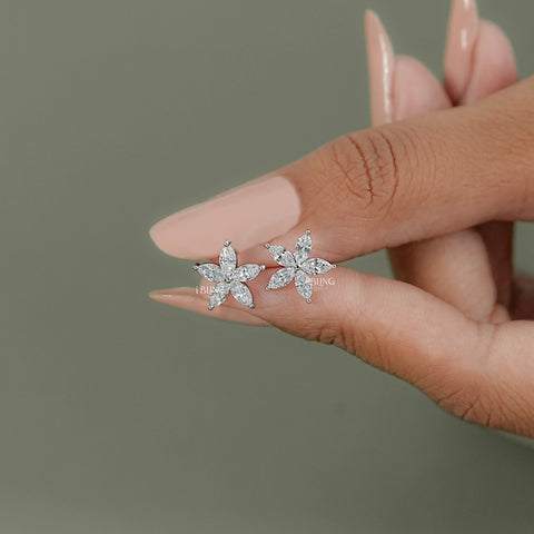 Marquise Cut Lab Grown Diamond Floral Shape Earrings