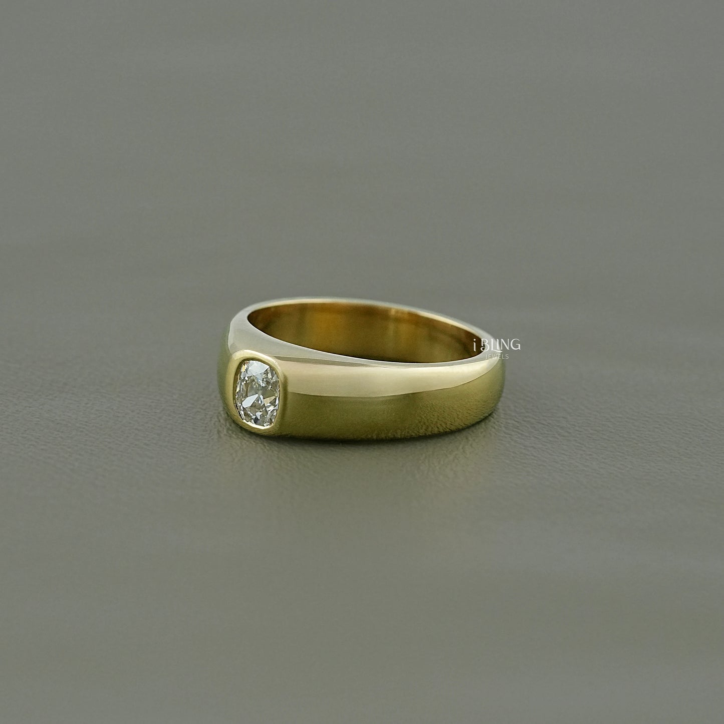 Side view of old mine cut diamond rings showcasing the seamless metal-to-stone transition.