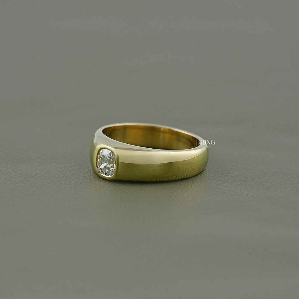 Flush Set Old Mine Cushion Cut Diamond Engagement Ring