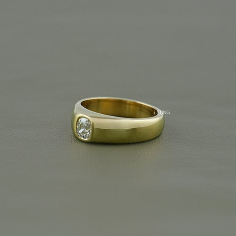 Flush Set Old Mine Cushion Cut Diamond Engagement Ring