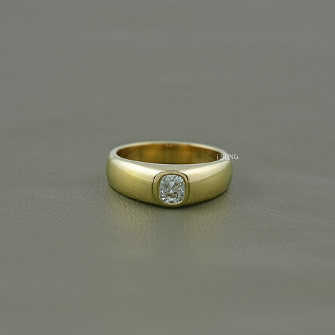 Flush Set Old Mine Cushion Cut Diamond Engagement Ring