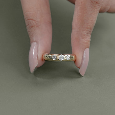 Three Stone Round Cut Flush Set Wedding Band