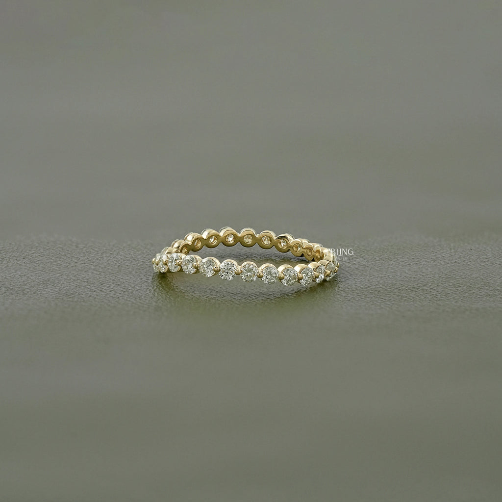 Round Cut Lab Diamond Curved Wedding Band