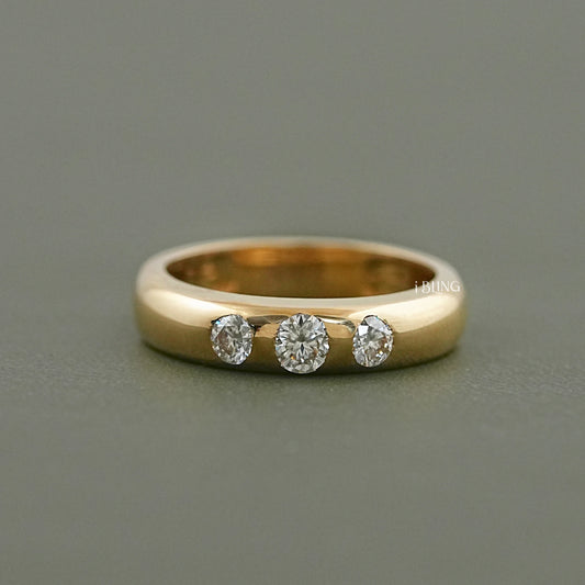 Three Stone Round Cut Flush Set Wedding Band