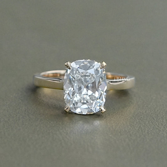 Old Mine Cushion Diamond Hidden Halo Engagement Ring