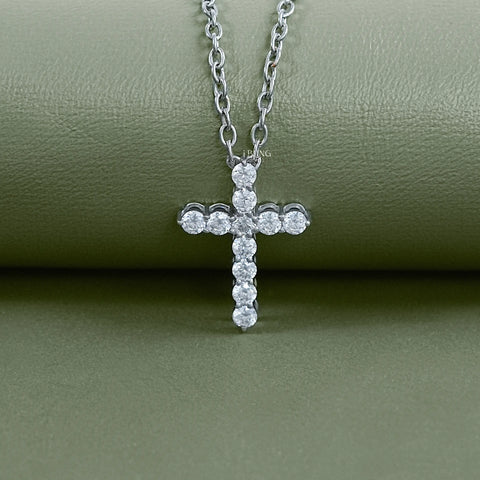 Round Lab Diamond Cross Necklace