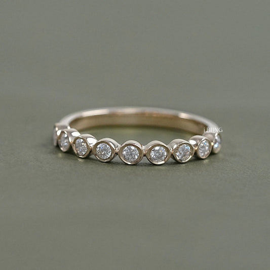 Round Lab Diamond Half Eternity Wedding Band