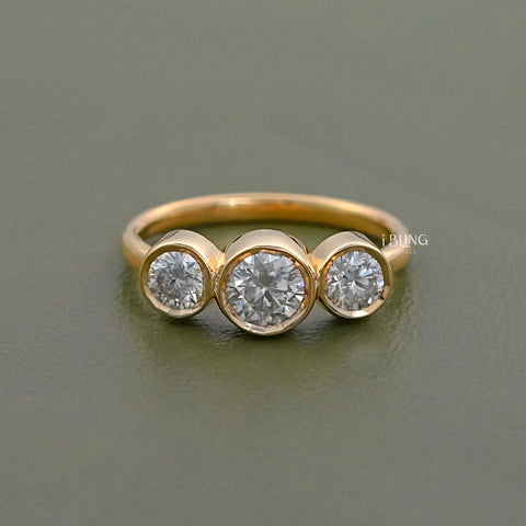 Three Stone Round Lab Diamond Bezel Set Engagement Ring