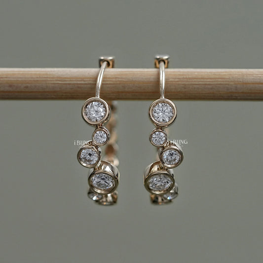 Round Lab Diamond Bezel Set Hoop Earrings