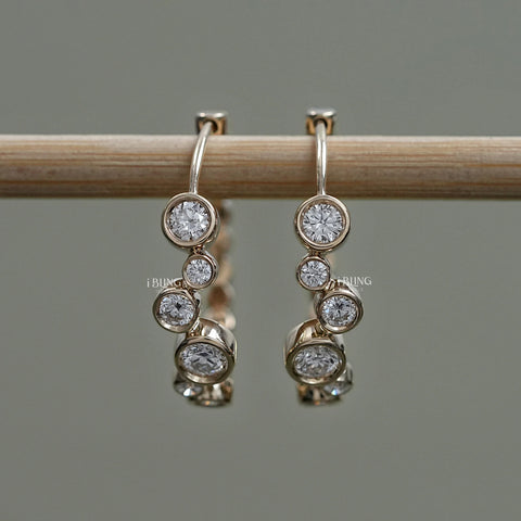 Round Lab Diamond Bezel Set Hoop Earrings