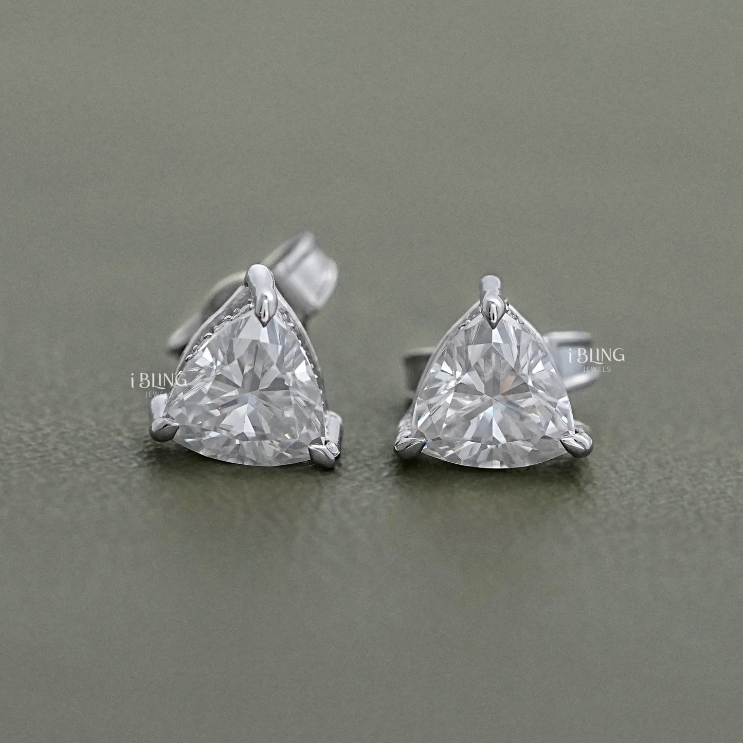Trillion Lab Diamond Hidden Halo Stud Earrings Solitaire Stud