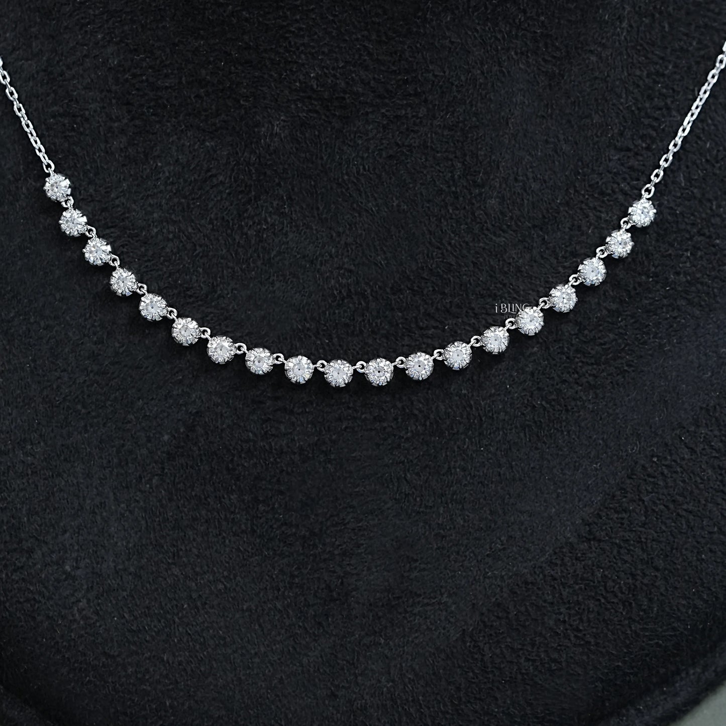 Old European Round Diamond Half Tennis Necklace