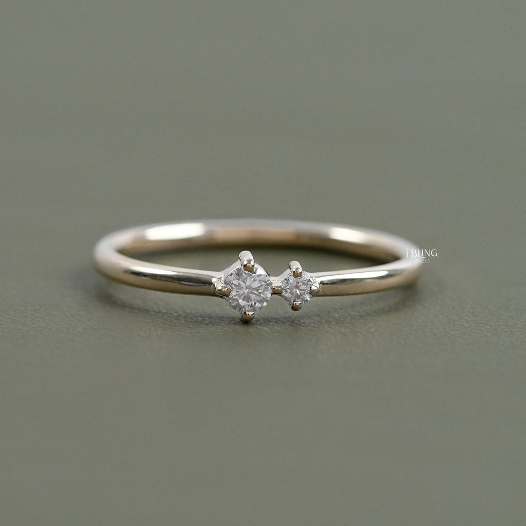 Round Lab Diamond Two Stone Dainty Ring