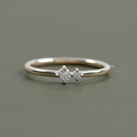 Round Lab Diamond Two Stone Dainty Ring