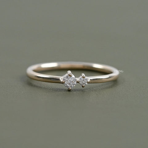 Round Lab Diamond Two Stone Dainty Ring