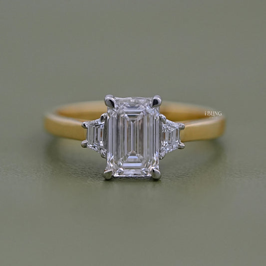 Three Stone Emerald Cut Engagement Ring