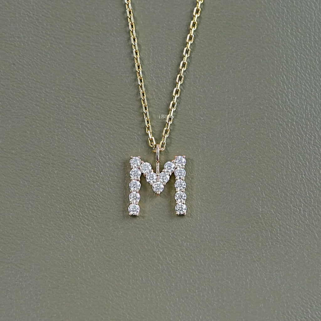 Round Cut Lab Grown Diamond Initial Charm Pendant