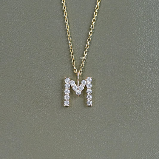 Round Cut Lab Grown Diamond Initial Charm Pendant