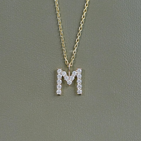 Round Cut Lab Grown Diamond Initial Charm Pendant