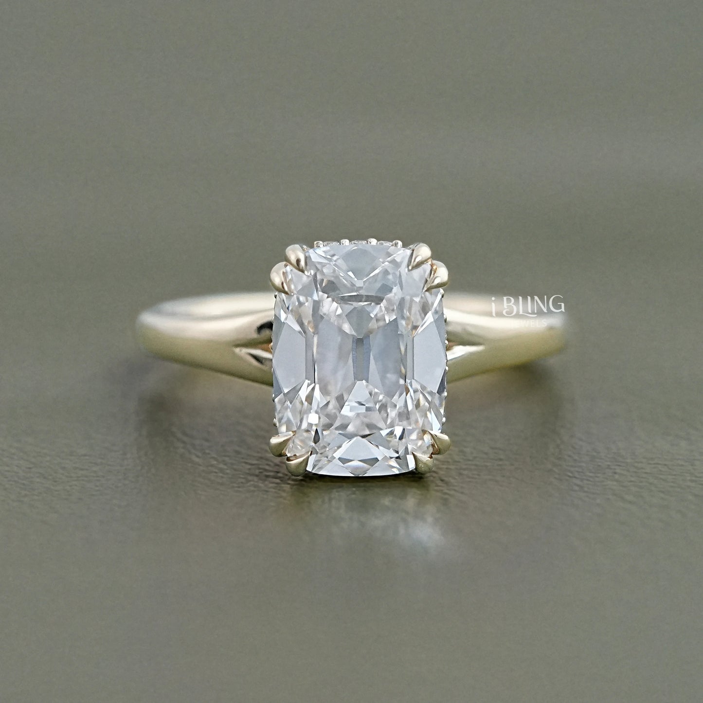 Old Mine Cushion Cut Diamond Hidden Halo Ring Solitaire Ring