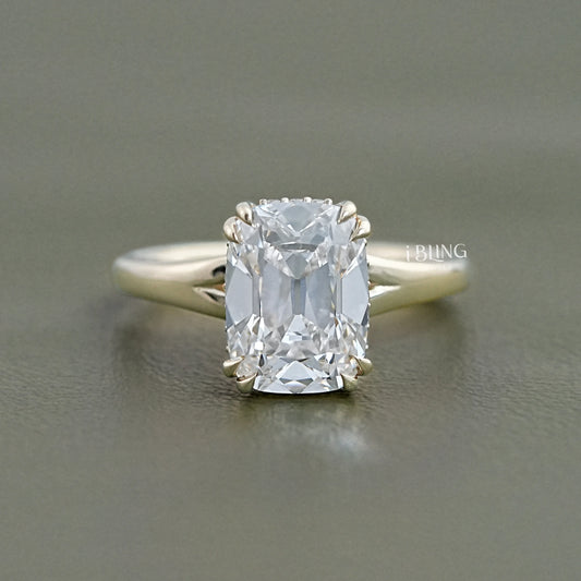 Old Mine Cushion Cut Diamond Hidden Halo Ring