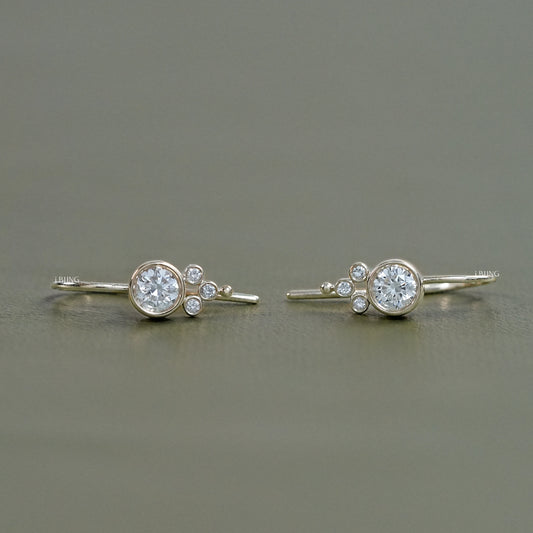 Round Diamond Bezel Set Wire Earrings