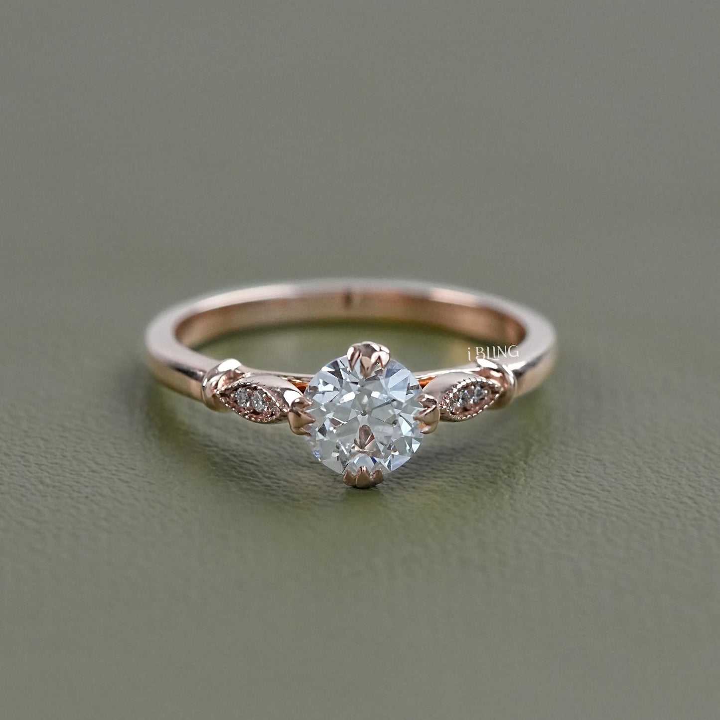 Old European Round Diamond Solitaire Accent Ring Solitaire Accent Ring