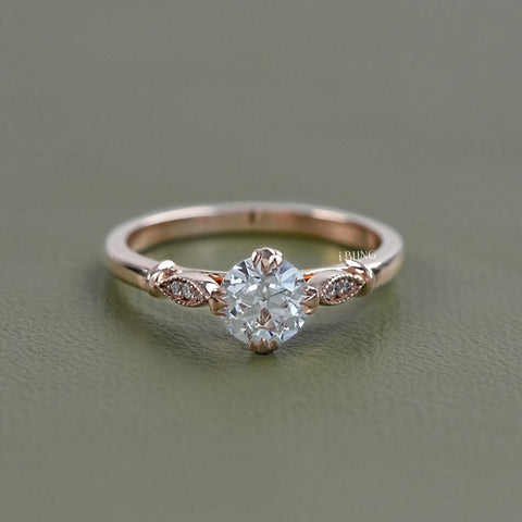 Old European Round Diamond Solitaire Accent Ring