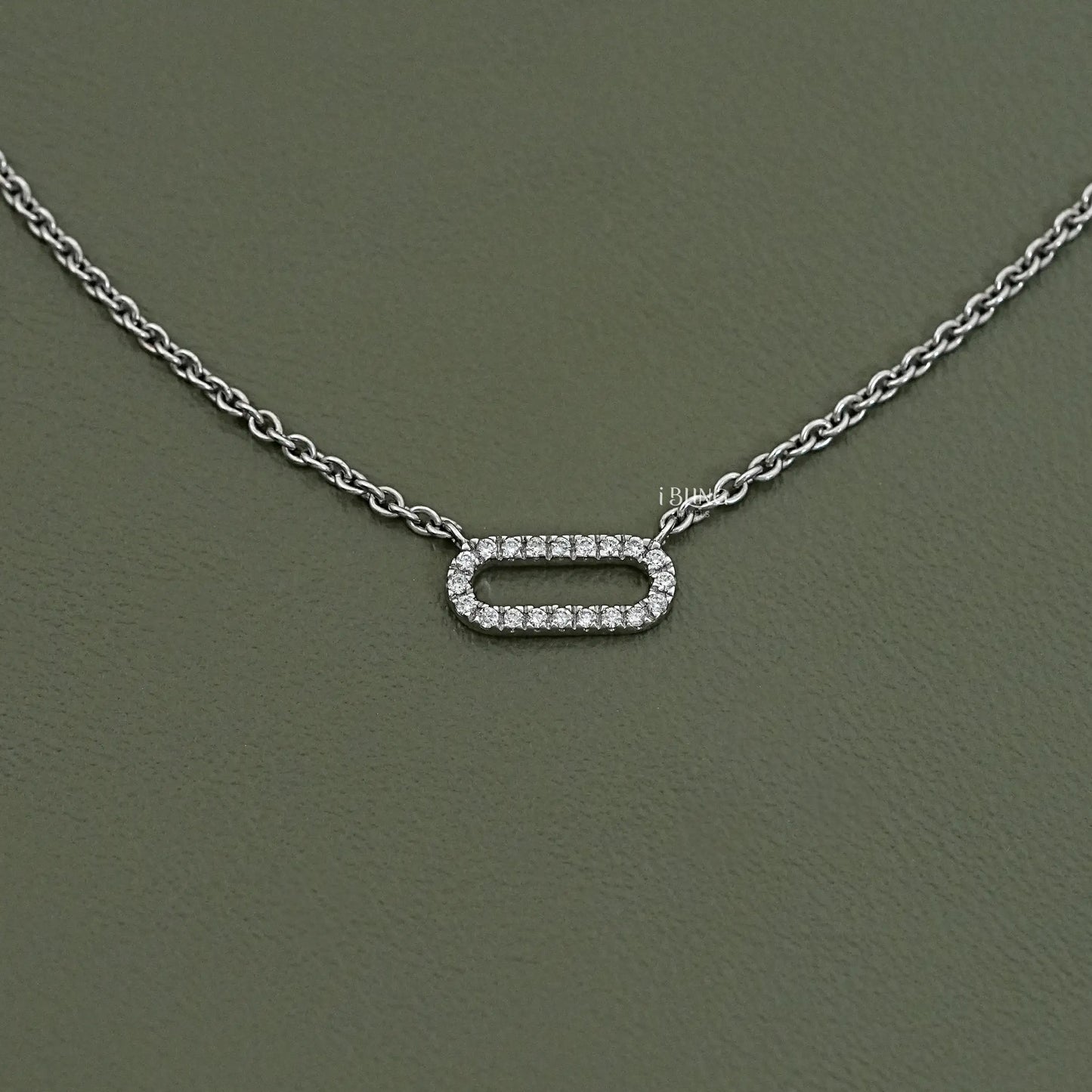 Round Cut Lab Diamond Pave Set Paperclip Necklace Pendants