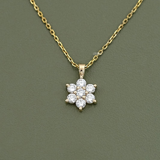 Round Cut Lab Diamond Dainty Flower Necklace