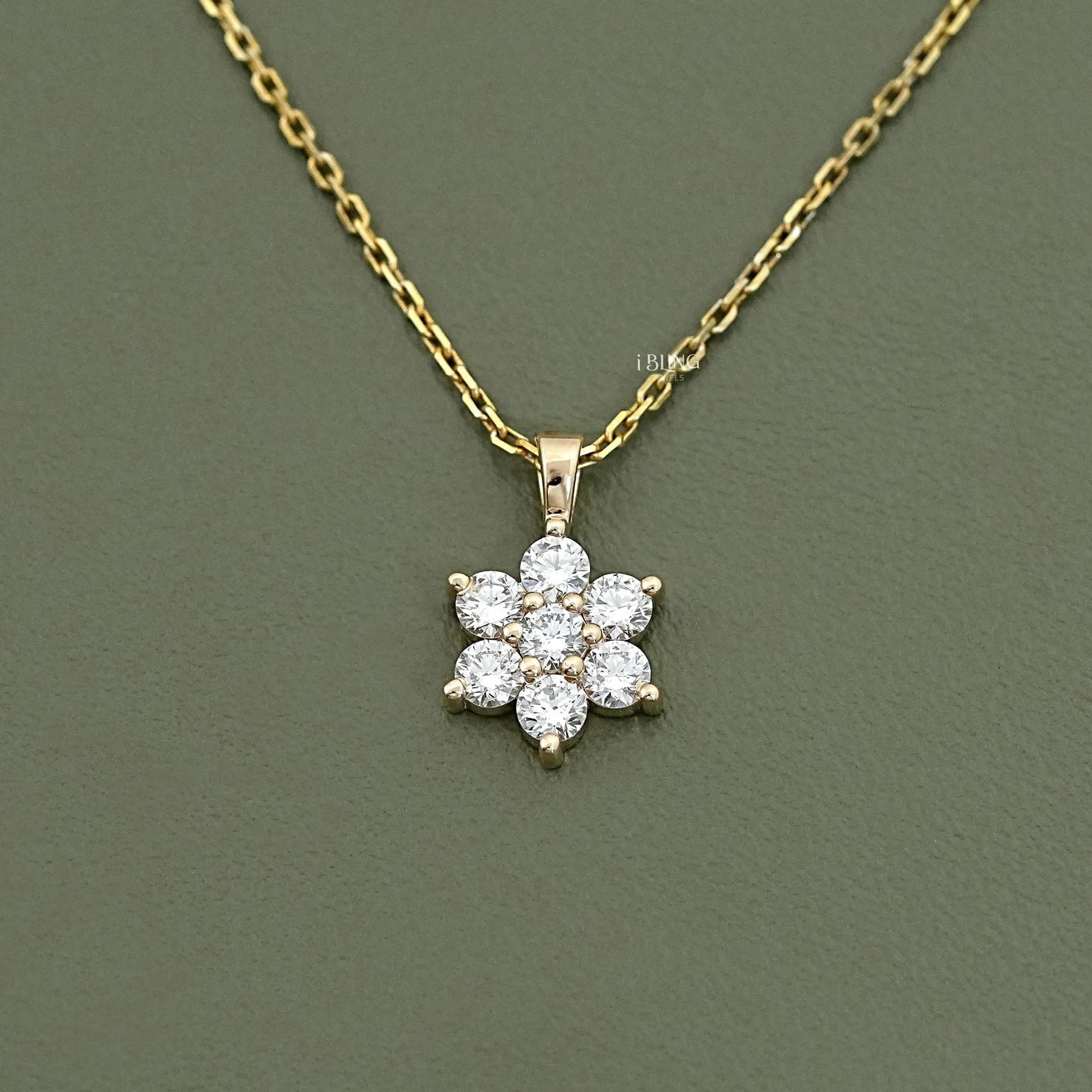 Round Cut Lab Diamond Dainty Flower Necklace Pendants