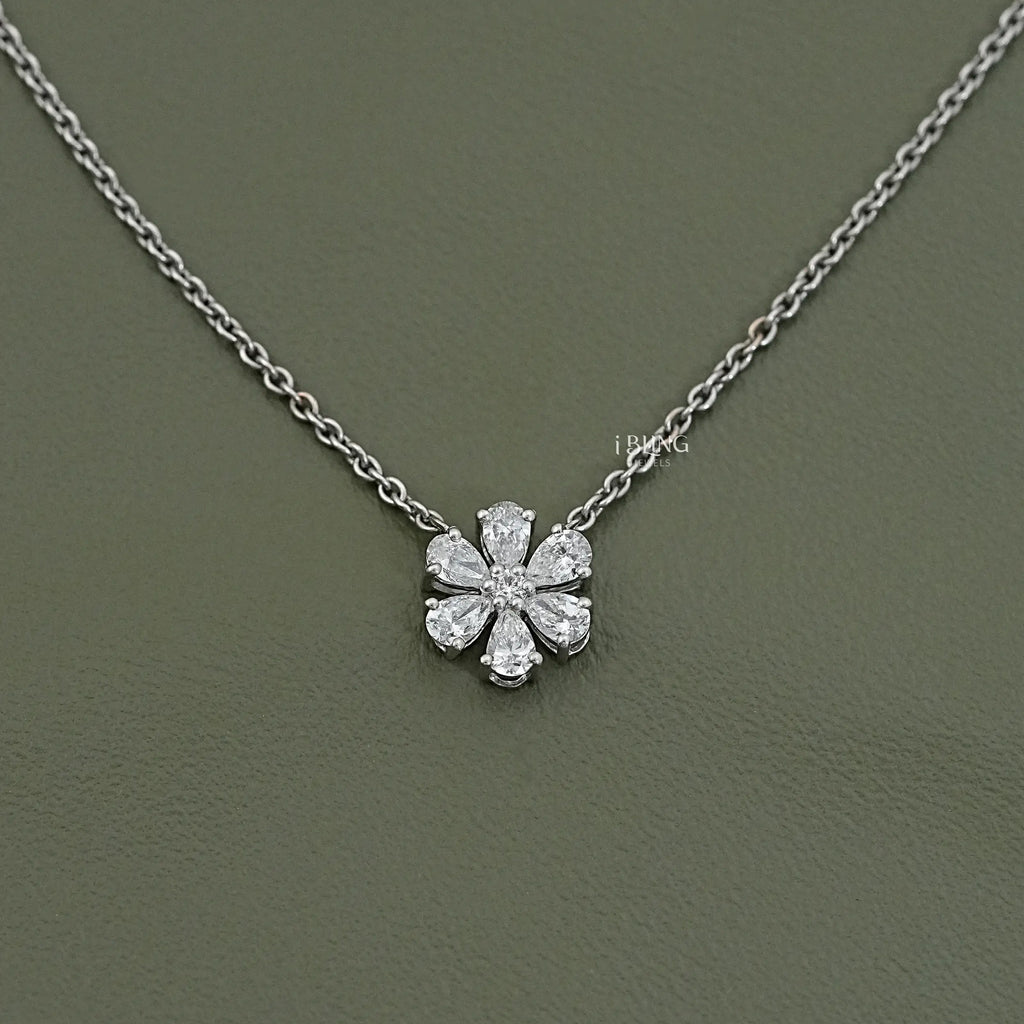 Pear Cut Lab Grown Diamond Daisy Necklace