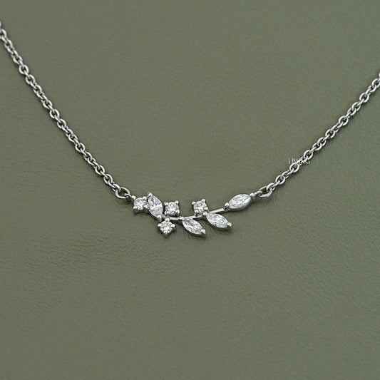 Marquise Cut Lab Diamond Floral Leaf Necklace