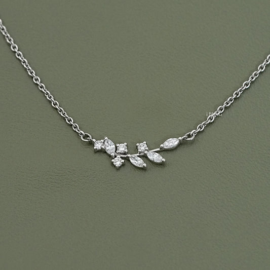 Marquise Cut Lab Diamond Floral Leaf Necklace