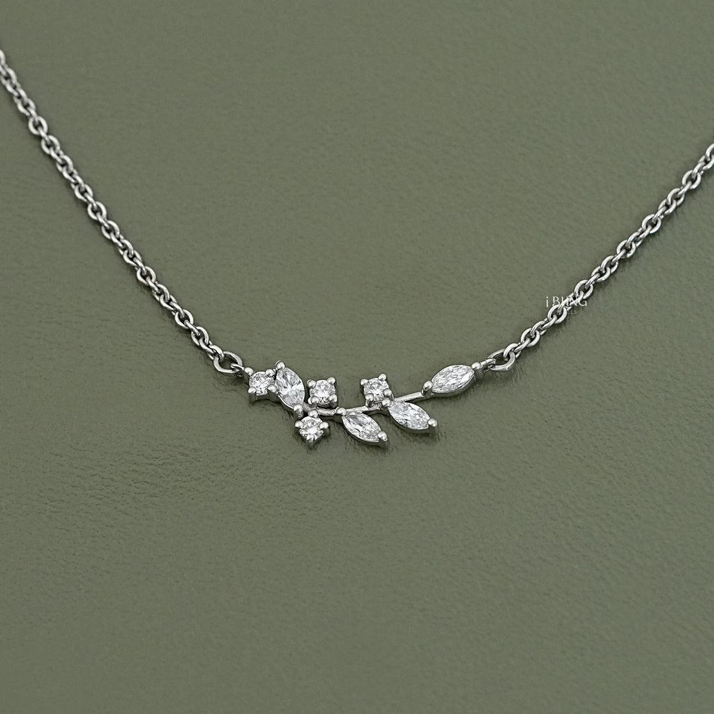 Marquise Cut Lab Diamond Floral Leaf Necklace