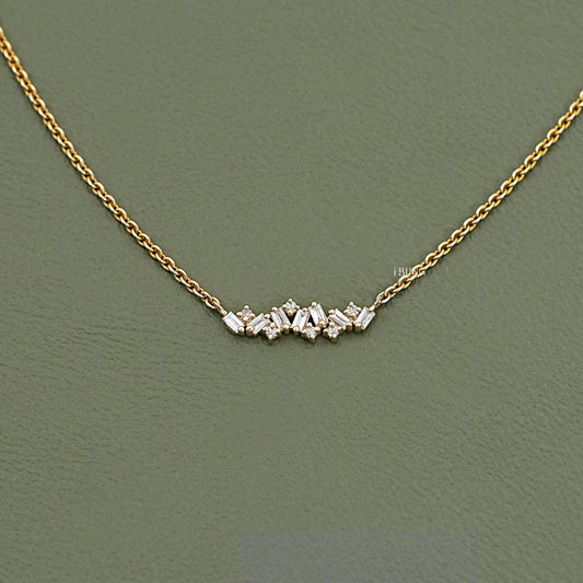 Baguette Cut Lab Diamond Cluster Necklace