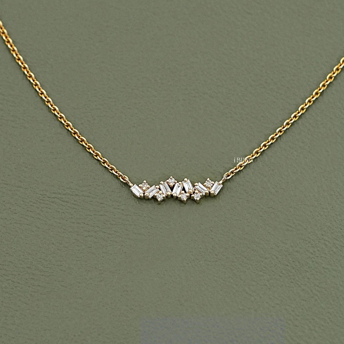 Baguette Cut Lab Diamond Cluster Necklace Pendants